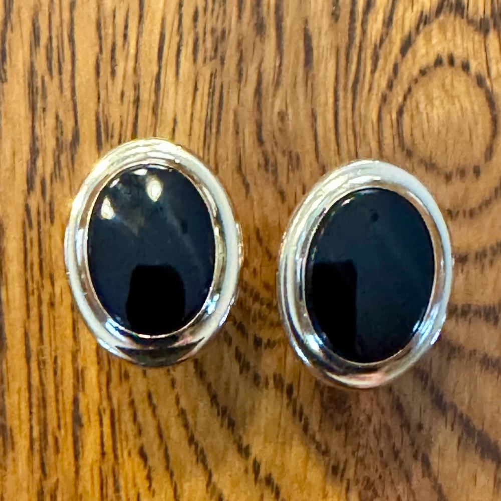 Vintage Sarah Coventry Gold Mens Cufflinks Faux Black Onyx Mid Century